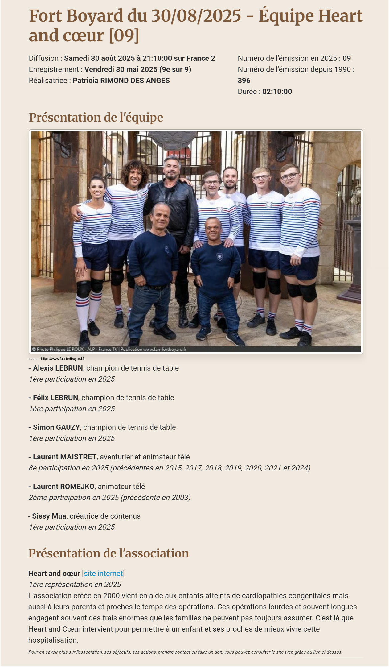 Fort Boyard au profit de Heart and Coeur