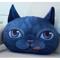 Grand coussin chat 3D bleu