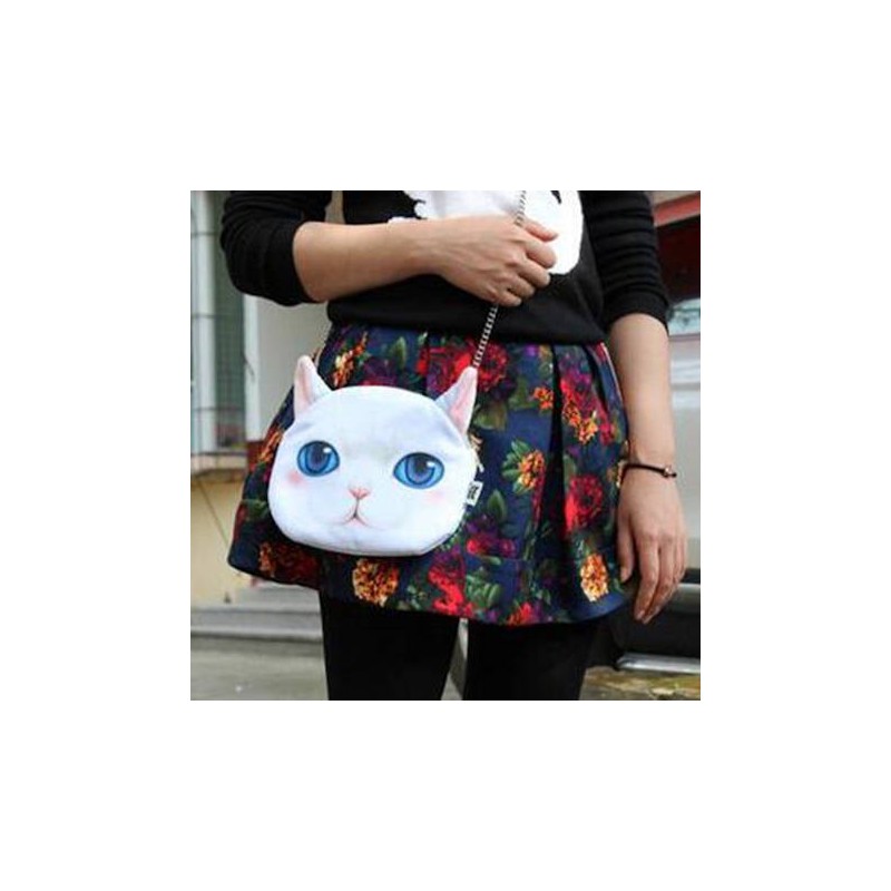 Sac à main bandoulière tête de chat blanc 3D