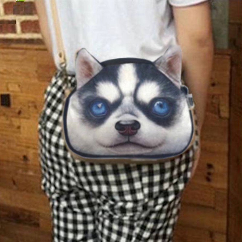 Sac à main bandoulière tête de chien 3D husky  PU cuir