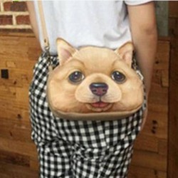 Sac à main bandoulière tête de chien beige 3D  PU cuir