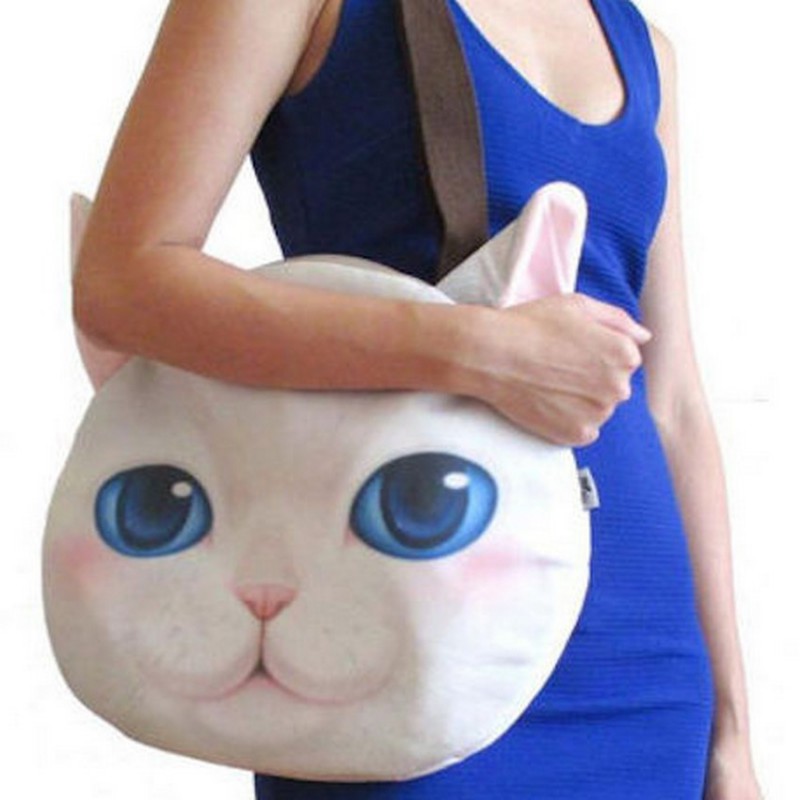 Grand sac Bandoulière tête de chat  blanc