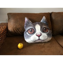 Grand Coussin Chat 3 D Gris Et Blanc